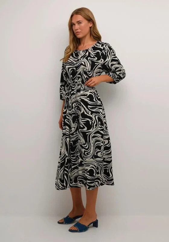 KAFFE Carmen Abstract Zebra Print Midi Dress, Black