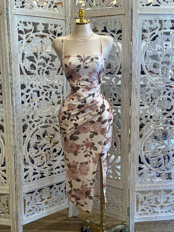 Light Pink Floral Wrapped Dress- Stretchy, Estira