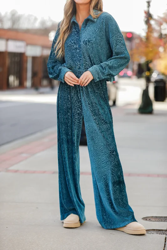 FINAL SALE - Luxurious Dream Teal Velvet Plisse Pants