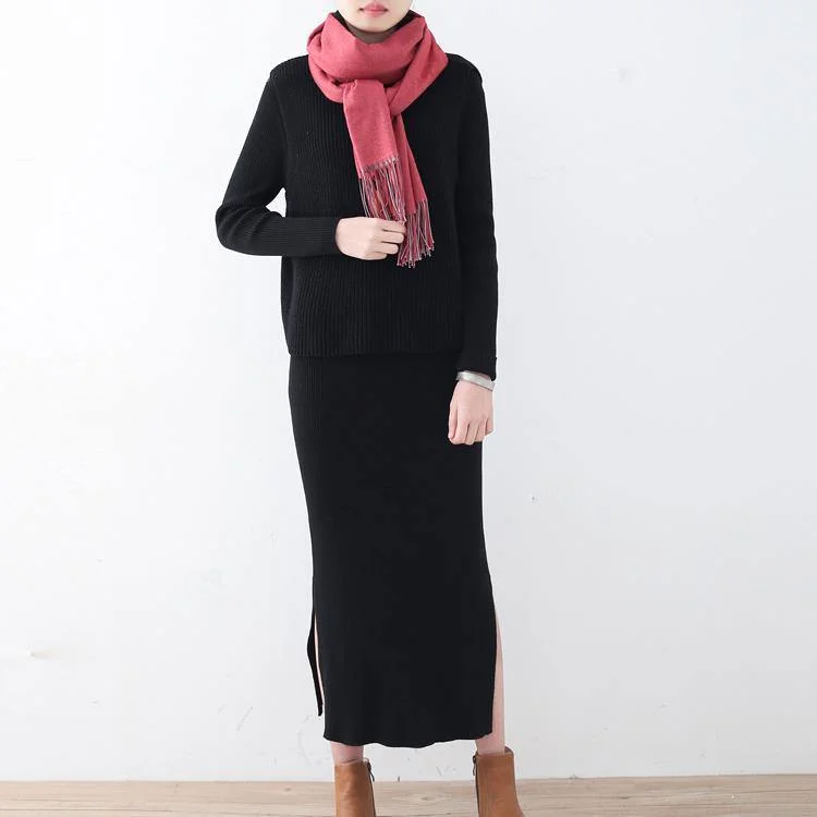 Fine black  plus size clothing slim sweater dress with sleeveless high neck sweater two pieces