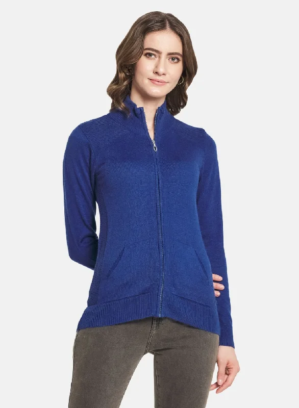 Women Blue Solid Cardigan