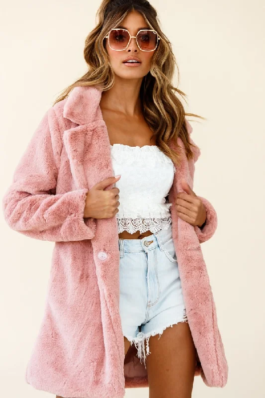 Tahoe Faux Fur Notch Lapel Coat Blush