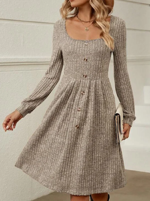 Square Neck Long Sleeve Sweater Dress